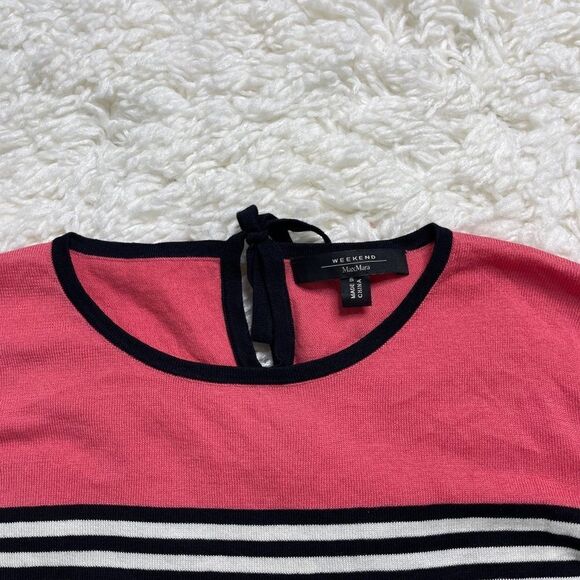 MaxMara Weekend Black & White Striped Silk Sweater with Pink Color Block - Picture 2 of 6